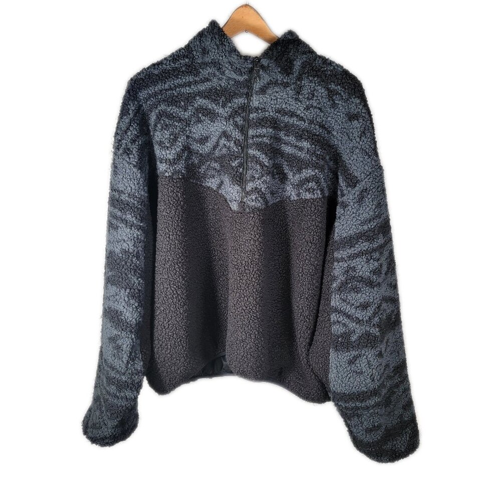 Reebok Core 10 Hoodie drop shoulder dolman half zip pockets sherpa grey blk 2XL